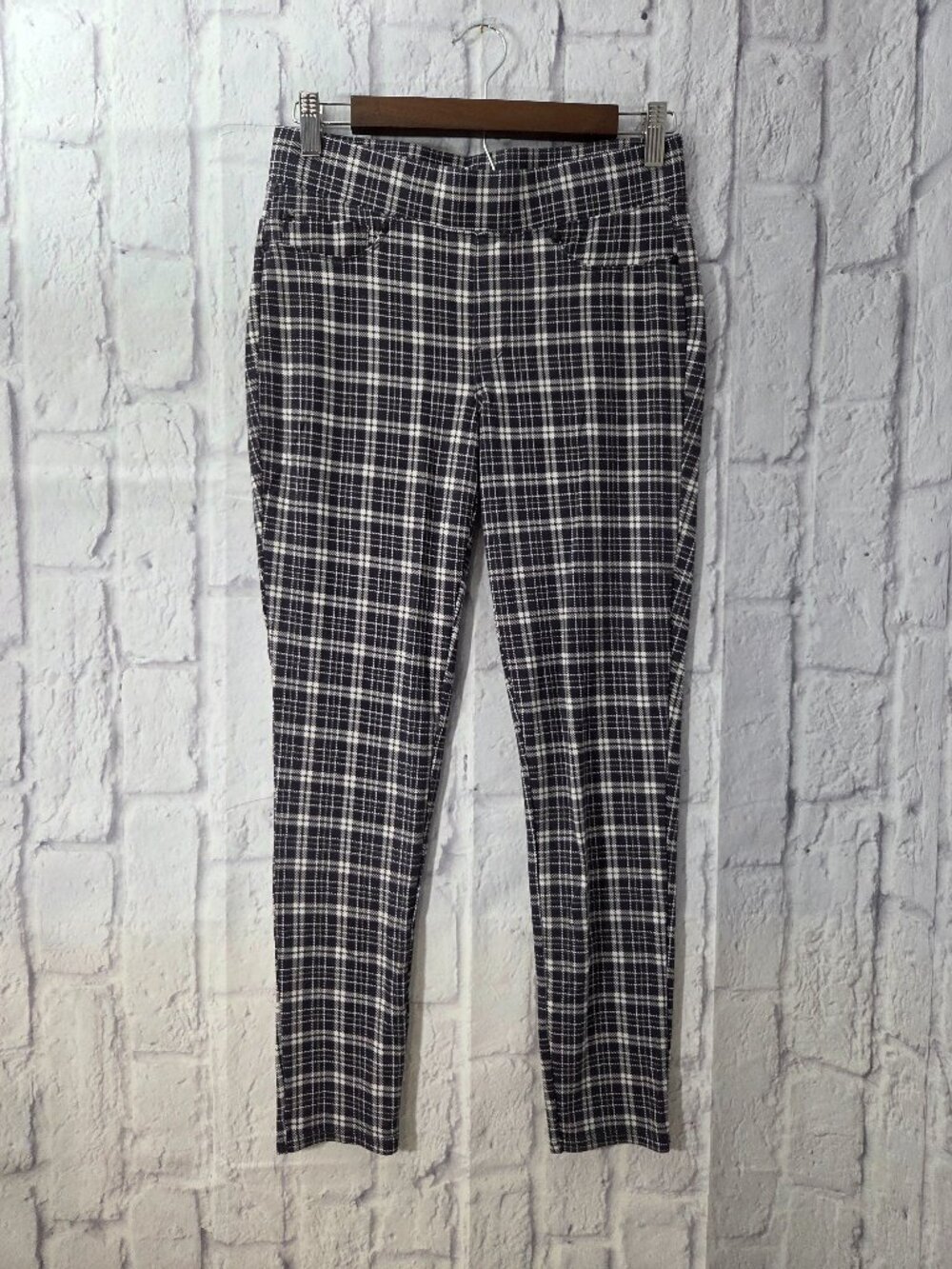 Seven7 Small Blue White Plaid Pull On Skinny Casual Leggings